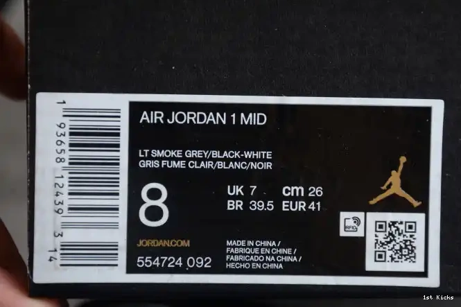1st Kicks Light Jordan 1 AIR Grey Smoke 554724-092 Mid 0625